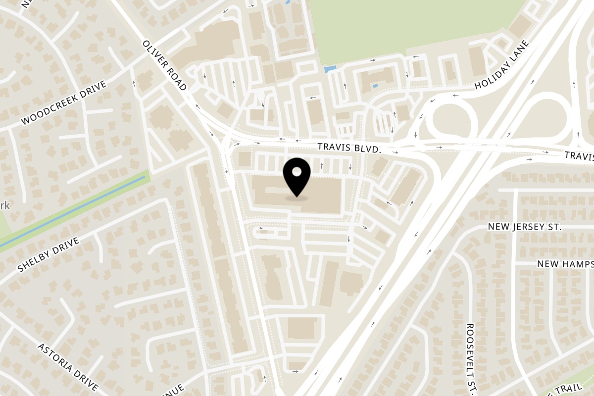 Map showing the location of Hoku Hawaiian BBQ on 3035 Travis Blvd in Fairfield